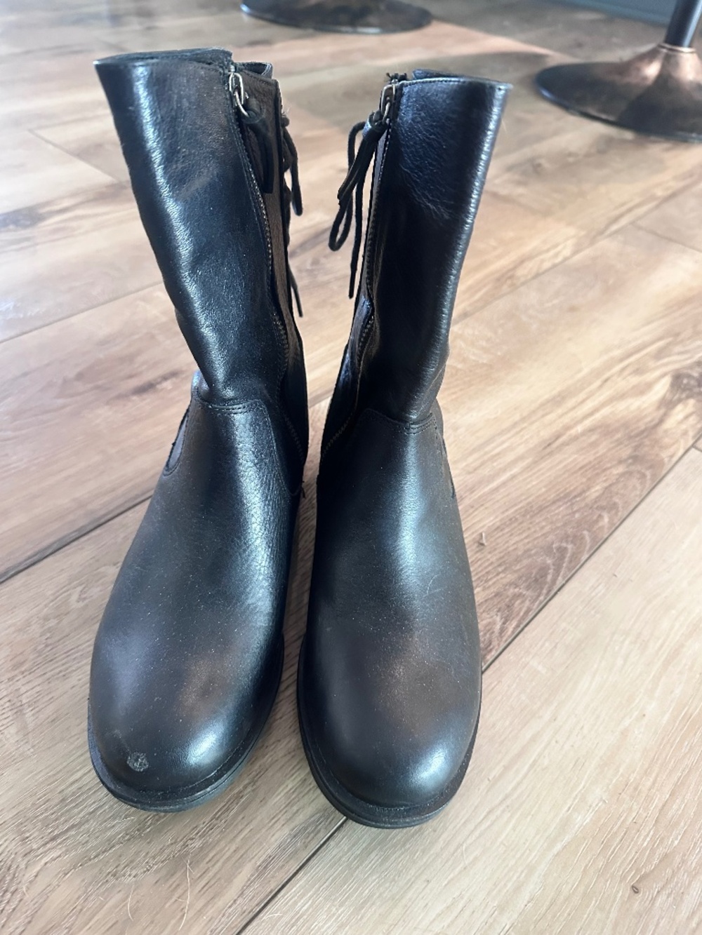 Sofft Aqua Sharnell Black Leather Combat Moto Lace Up Slouch Boots Size 8.5